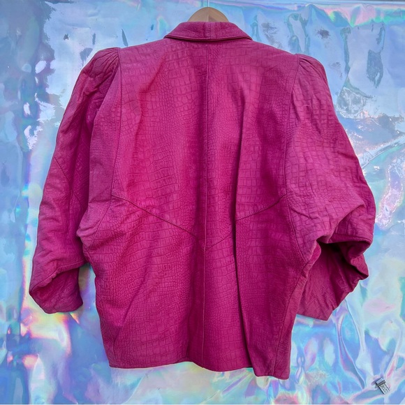 80s Pink Batwing Croc Pattern Leather Jacket - Picture 2 of 9